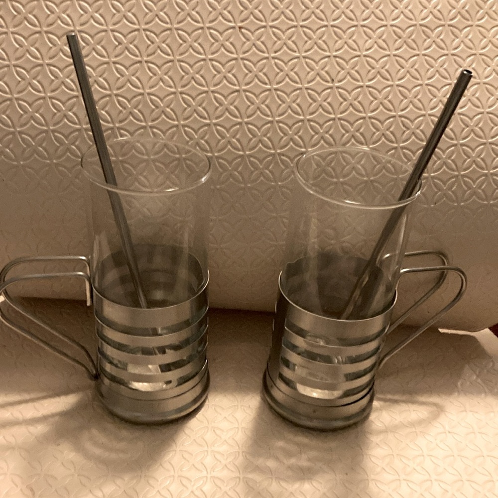 Stainless steel and glass beverage glasses